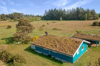 an overhead view of a barn in a field at Skytten 5 - Environmentally Friendly Holiday Home in Hune