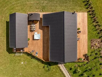 an overhead view of a building with the letter on it at Holiday Home Gizella - 500m to the fjord by Interhome in Spottrup