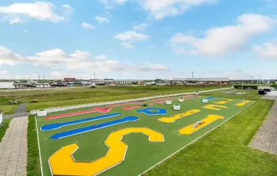 an aerial view of a playground with colorful animals on the grass at Stunning Home In Vestervig With Kitchen in Vestervig
