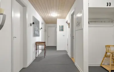 a hallway with white walls and a wooden ceiling at 3 Bedroom Pet Friendly Home In Ulfborg in Ulfborg