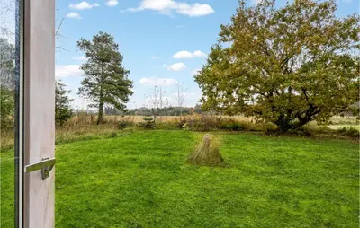 an open door to a green yard with a tree at 2 Bedroom Cozy Home In Fjerritslev in Fjerritslev