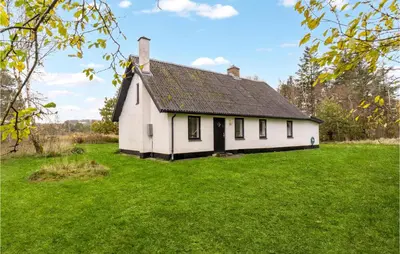a white house with a black roof on a green field at 2 Bedroom Cozy Home In Fjerritslev in Fjerritslev