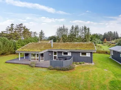 a house with a roof with a grass yard at Holiday Home Sigbritt - 2-6km from the sea by Interhome in Blokhus