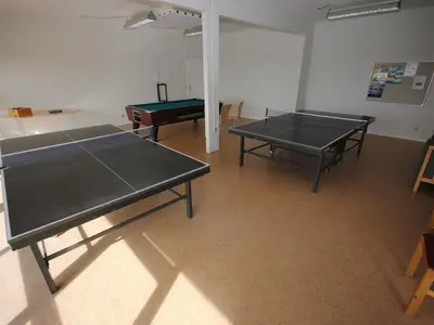 two ping pong tables in a room with a ping pong ball at Apartment Milly - 150m to the fjord by Interhome in Vestervig
