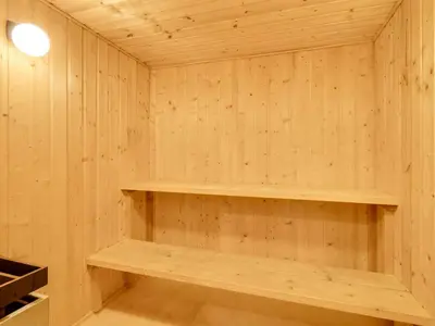 a sauna with wooden walls and shelves at Holiday Home Edvardsine - 20m to the fjord by Interhome in Vestervig