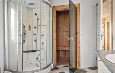 a bathroom with a shower and a sink at Nice Home In Harboøre With Kitchen in Harboør