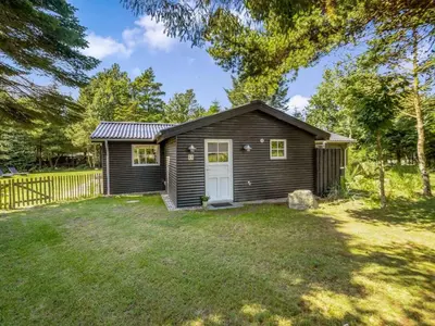 a small house in a yard with a fence at Holiday Home Jenvold - 1-5km from the sea by Interhome in Blokhus