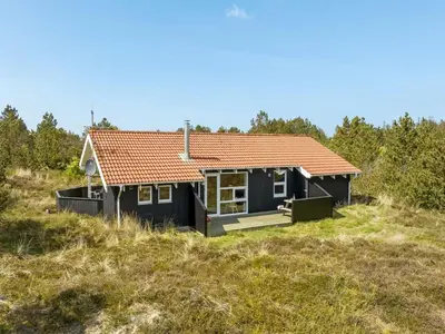 a black house with an orange roof on a field at Holiday Home Elisenda - 1km from the sea by Interhome in Torsted