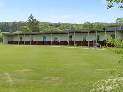 a building with a large green field in front of it at Holiday Home Erly - 18km to the fjord by Interhome in Farsø