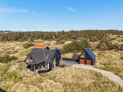 an aerial view of a house in a field at Holiday Home Lilie - 350m from the sea by Interhome in Saltum