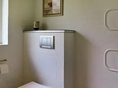 a bathroom with a toilet in the corner at 6 person holiday home in Struer-By Traum in Remmer Strand