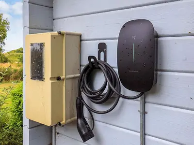 a cord plugged into a box on a wall at 6 person holiday home in Roslev-By Traum in Flovtrup