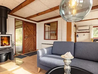 a living room with a couch and a fireplace at 6 person holiday home in Spøttrup-By Traum in Lihme