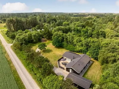 an aerial view of a house in the woods at Lovely Holiday Home With Wilderness Bath And Space For 8 People in Pandrup