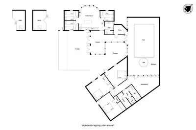 a floor plan of a house at Large Holiday Home With Pool And Spa In The Middle Of Blokhus Town, Close To The North Sea in Blokhus