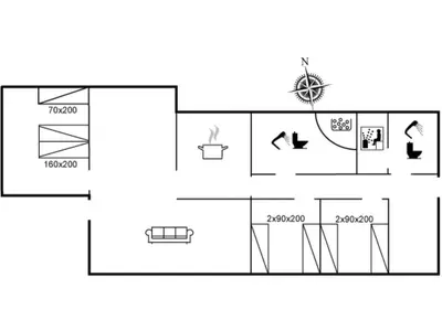 a floor plan of a small room with a bathroom at Holiday Home Annemone - 600m from the sea by Interhome in Torsted