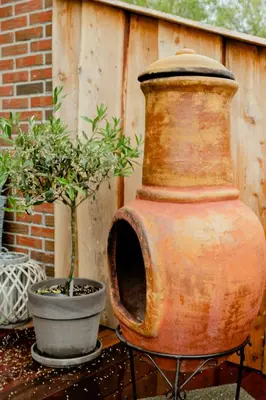 an old vase sitting next to a potted plant at Family Summer House Close To The North Sea in Vestervig