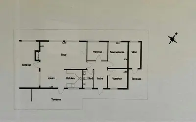 a black and white floor plan of a house at Wooden House In The Dunes Close To The Sea in Pandrup