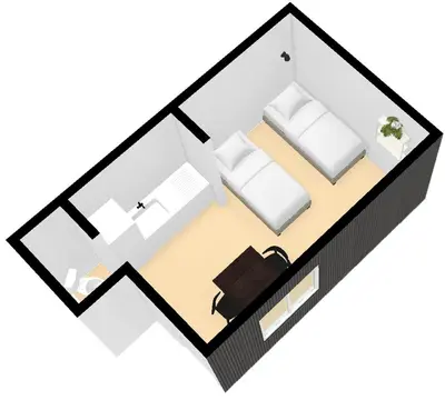 a floor plan of a bedroom with two beds at Holstebro Søpark in Holstebro