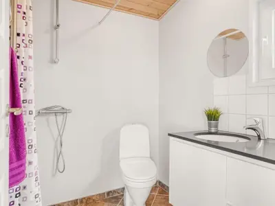 a bathroom with a white toilet and a sink at Holiday Home Nyalle - 50m to the fjord by Interhome in Struer