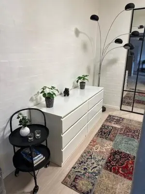 a room with a dresser with two potted plants on it at Struer Festcenter - Vest Bowl lejlighed 2 Bredgade 62 A in Struer