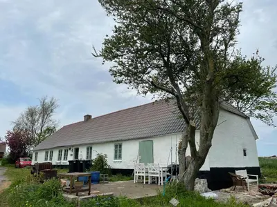 a white house with a tree in front of it at Cut Branches, Make Fire And Gaze At Treetops in Nykøbing Mors