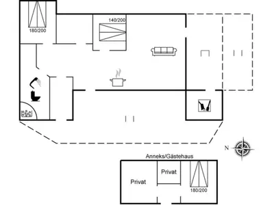 a schematic diagram of the experimental facility at Holiday Home Onni - 2-3km from the sea by Interhome in Saltum