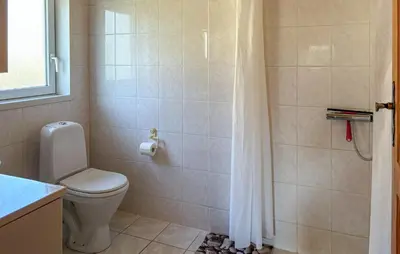 a bathroom with a toilet and a shower at Stunning Home In Farsø With Wifi in Farsø