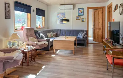 a living room with a couch and a tv at Stunning Home In Farsø With Wifi in Farsø