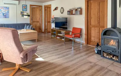 a living room with a fireplace and a couch at Stunning Home In Farsø With Wifi in Farsø