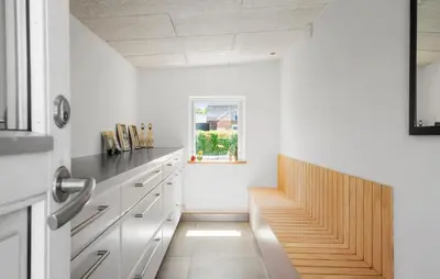 a kitchen with white cabinets and a window at Stunning Home In Vemb With Wifi in Vemb