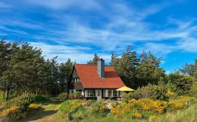 a house with a red roof on a hill at Architect-Designed Holiday Home By Saltum Beach in Saltum