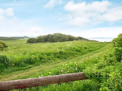a field of grass with a wooden fence at 4 person holiday home in Struer in Struer