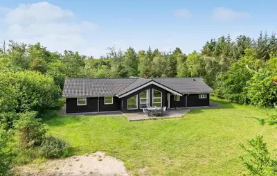 a black cabin in the middle of a yard at 4 Bedroom Stunning Home In Fjerritslev in Fjerritslev
