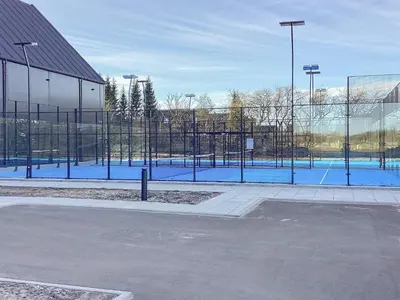 an empty tennis court with a tennis court at 5 star holiday home in Farsø in Farsø