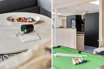a kitchen and a table with a pool ball at 158-Thisted-Lyngbakken-8 in Thisted
