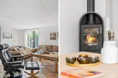 two images of a living room with a fireplace at 1046-Thisted-Johns-Vej-26 in Torsted