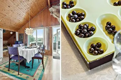 a dining room with a table with a bowl of mushrooms at 323-Thisted-Pighvarvej-27 in Thisted