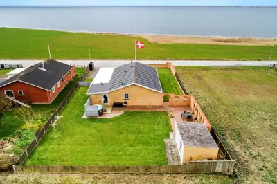 an aerial view of a house with a flag on it at 264-Vestervig-Krik-Strandvej-20 in Vestervig