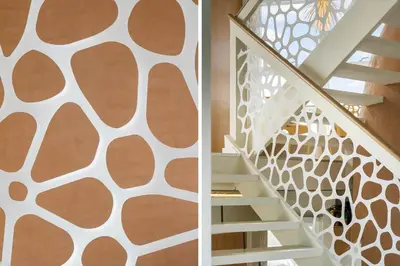a staircase with a white and brown patterned wall at 302-Snedsted-Klitfogedvej-7 in Snedsted