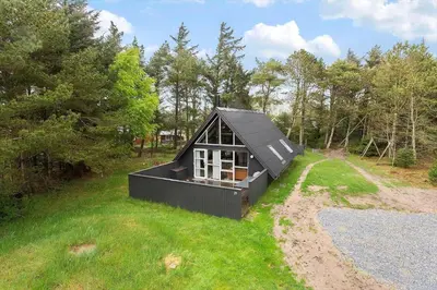 a small black house sitting on top of a field at 621-Thisted-Molgaardsvej-21 in Thisted