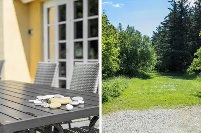 two pictures of a picnic table in front of a house at 100-Thisted-Kapelvej-1 in Thisted