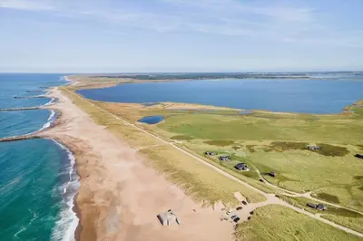 an aerial view of a beach and the ocean at 306-Vestervig-Klitvej-6 in Vestervig