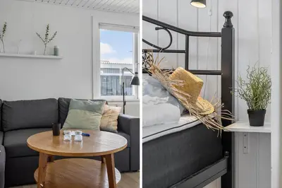 two images of a living room with a couch and a table at 790-Thisted-Nordsovej-90 in Thisted