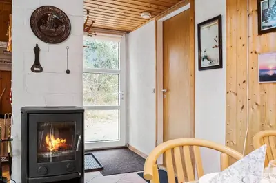 a living room with a fireplace and a window at 749-Thisted-Nordsovej-214 in Thisted