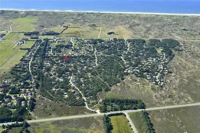 an aerial view of a village with trees and the ocean at 710-Thisted-Klitrosevej-10 in Thisted