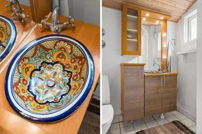 two pictures of a bathroom with a sink and a toilet at 873-Thisted-Blamunkevej-67 in Thisted