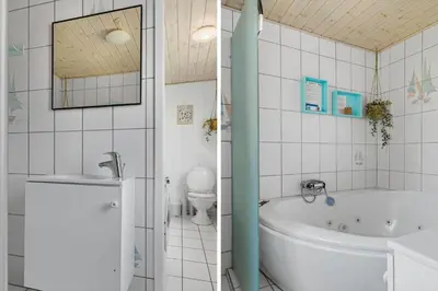 two pictures of a bathroom with a tub and a toilet at 535-Thisted-Molgaardsvej-75 in Thisted