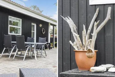 a plant in a pot next to a black house at 458-Thisted-Sandtornvej-18 in Thisted