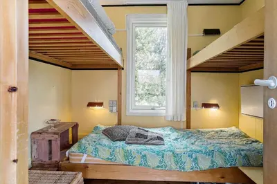 a bedroom with two bunk beds and a window at 240-Thisted-Hummervej-10 in Thisted